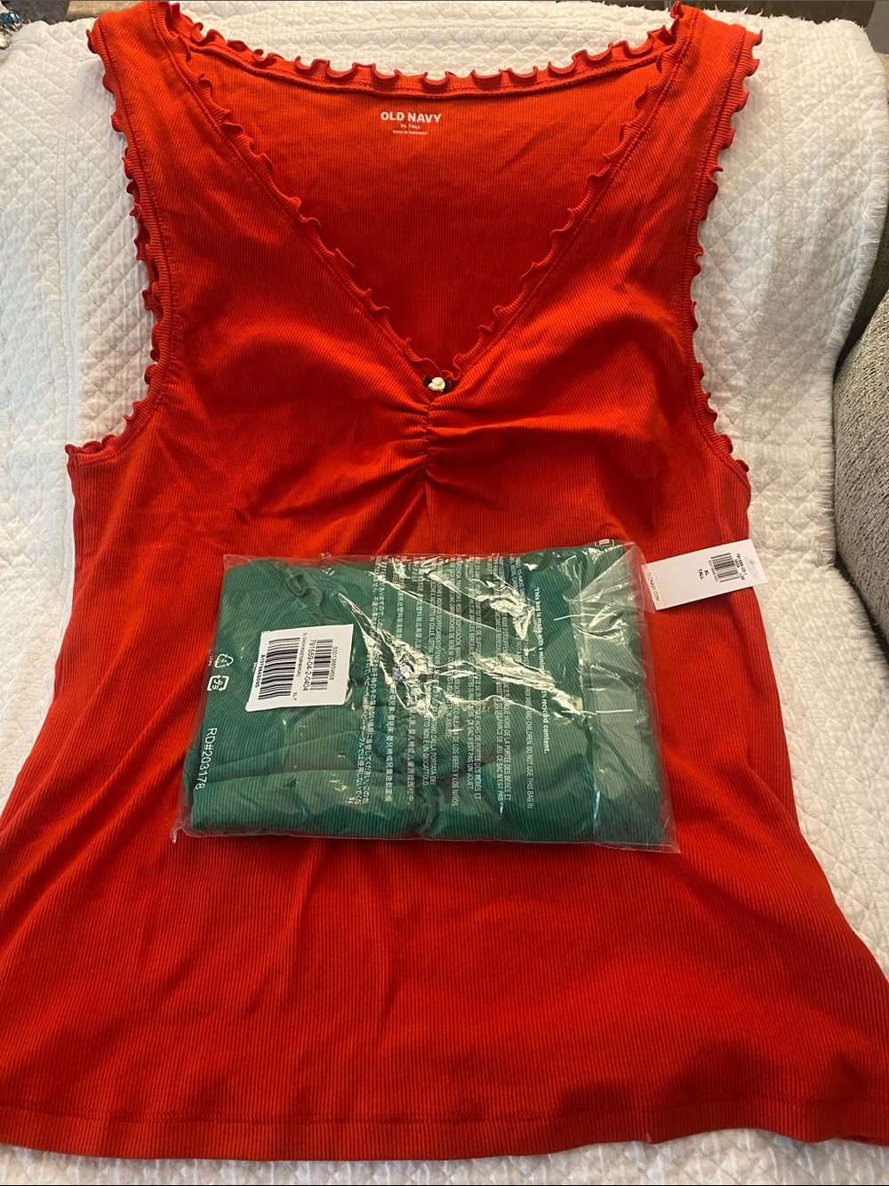 NWT 2 Old Navy Ruffled V-Neck Tank Tops 1-red 1 -green
